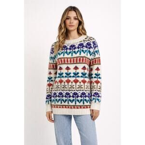 Knit Knit Vintage 90s colorful Nordic floral  print crew neck sweater in Size M